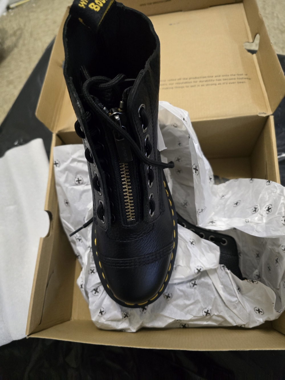 Black Leather Zip Front Women's Combat Boots - Picture 5 of 12